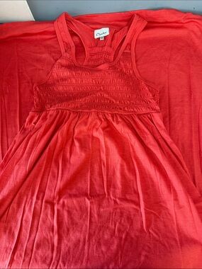 Chesley Coral Red Smocked Tank Dress